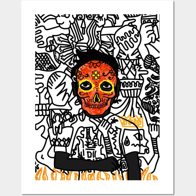 Ethlete - Mexican Male Character with Dark Eyes and Doodle Style Wall Art by Hashed Art